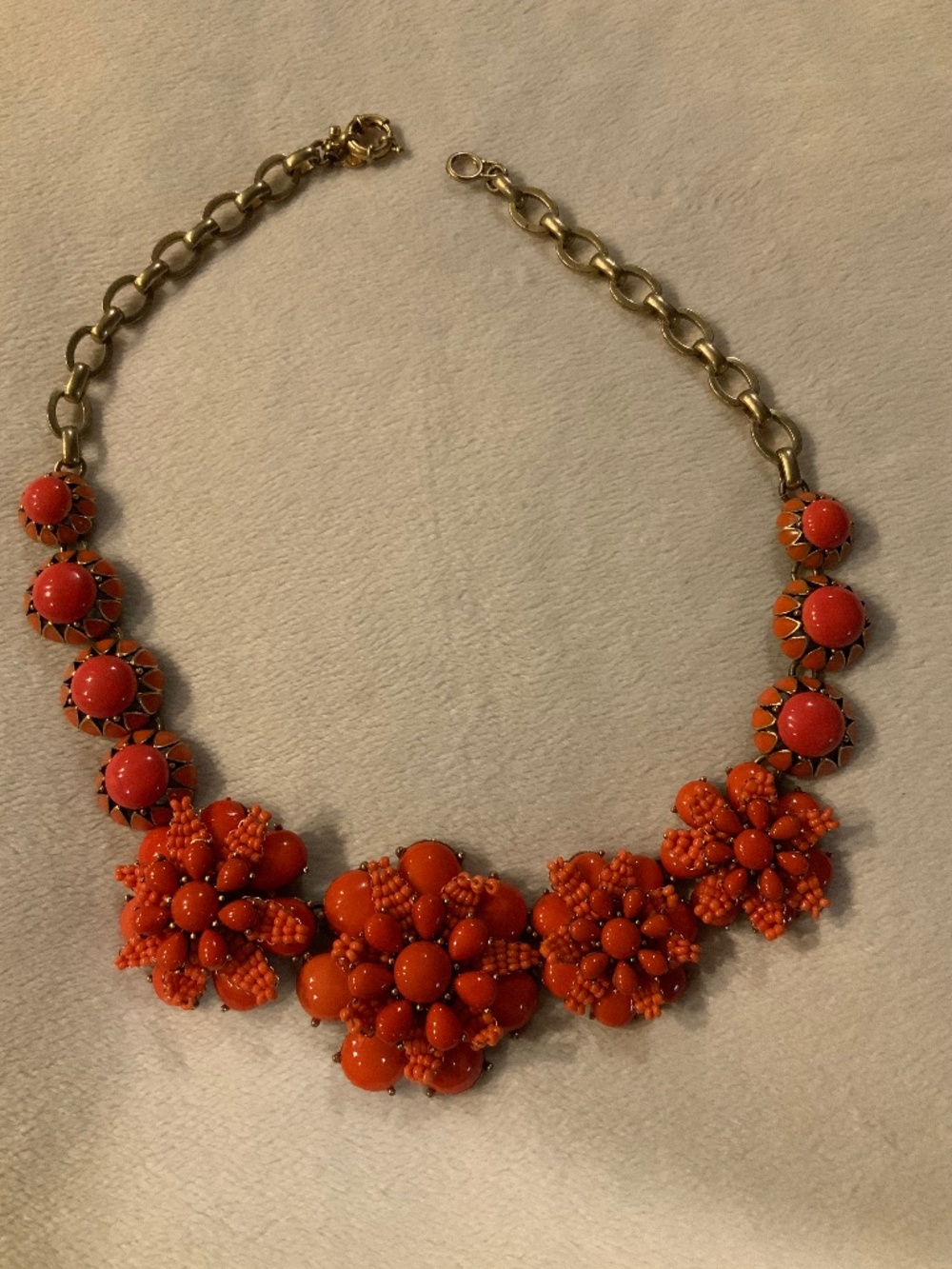 JCrew Coral Gold Tone Floral necklace Statement Piece Cottagecore